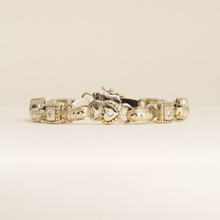 Vintage 14K Yellow Gold 0.40 Carats Diamond Hearts and Square Station Bracelet