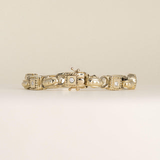 Vintage 14K Yellow Gold 0.40 Carats Diamond Hearts and Square Station Bracelet