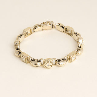 Vintage 14K Yellow Gold 0.40 Carats Diamond Hearts and Square Station Bracelet