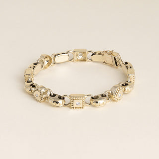 Vintage 14K Yellow Gold 0.40 Carats Diamond Hearts and Square Station Bracelet