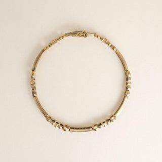 Vintage 18K Gold Blue Sapphire Heart Shape and Diamond Station Bracelet