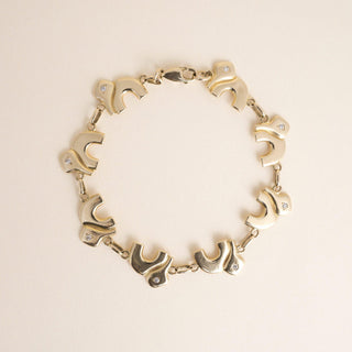 Vintage 18K Yellow Gold 0.16ctw Diamond Elephant Charm Link Bracelet