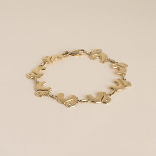 Vintage 18K Yellow Gold 0.16ctw Diamond Elephant Charm Link Bracelet