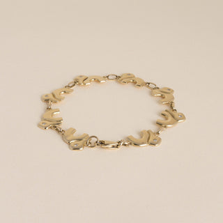 Vintage 18K Yellow Gold 0.16ctw Diamond Elephant Charm Link Bracelet