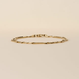 Vintage Italian 14K Yellow Gold Long Bar Open Link Fancy Figaro Chain Bracelet