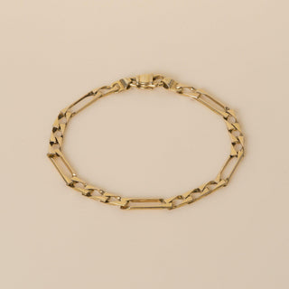 Vintage Italian 14K Yellow Gold Long Bar Open Link Fancy Figaro Chain Bracelet