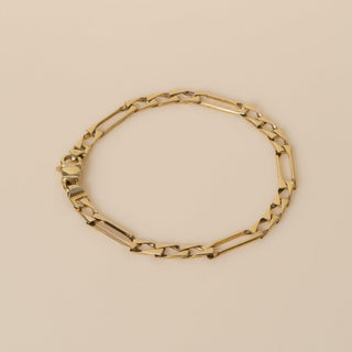 Vintage Italian 14K Yellow Gold Long Bar Open Link Fancy Figaro Chain Bracelet