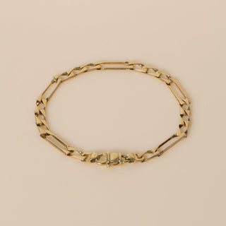 Vintage Italian 14K Yellow Gold Long Bar Open Link Fancy Figaro Chain Bracelet