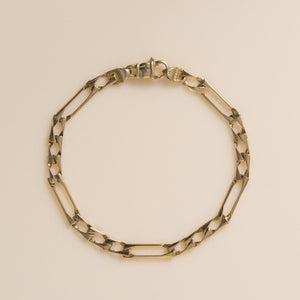 Vintage Italian 14K Yellow Gold Long Bar Open Link Fancy Figaro Chain Bracelet