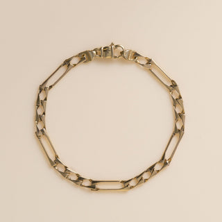 Vintage Italian 14K Yellow Gold Long Bar Open Link Fancy Figaro Chain Bracelet