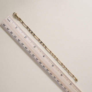 Vintage Italian 14K Yellow Gold Long Bar Open Link Fancy Figaro Chain Bracelet