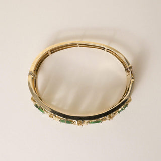 Vintage 1950s 18K Gold Carved Jade and 0.40 Carat Diamond Floral Bangle Bracelet