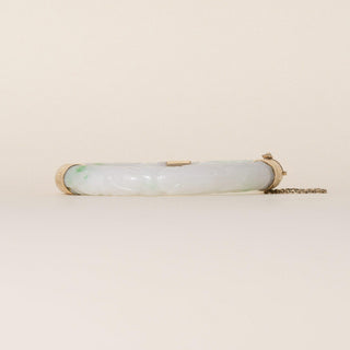 Vintage 11K Yellow Gold Carved Jade Hinged Bangle Bracelet