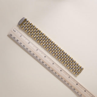 Estate Italian 18K Two Tone Gold Basketweave Wide Diamond Clasp Wide Bracelet