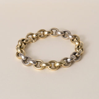 Estate Italian 15K Two Tone Gold 10.5mm Rolo Link Chain Bracelet