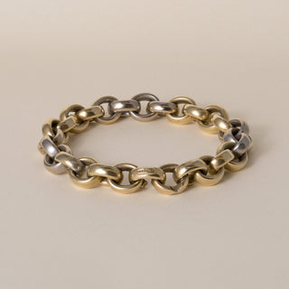 Estate Italian 15K Two Tone Gold 10.5mm Rolo Link Chain Bracelet