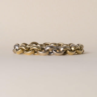 Estate Italian 15K Two Tone Gold 10.5mm Rolo Link Chain Bracelet