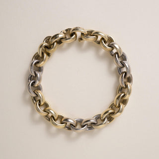 Estate Italian 15K Two Tone Gold 10.5mm Rolo Link Chain Bracelet