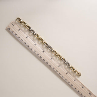 Estate Italian 15K Two Tone Gold 10.5mm Rolo Link Chain Bracelet