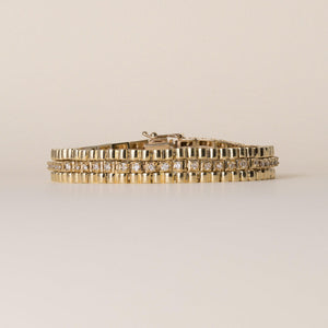 Vintage 1970s Chunky 14K Gold 1CT Diamond Fancy Link Bracelet