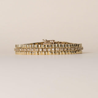 Vintage 1970s Chunky 14K Gold 1CT Diamond Fancy Link Bracelet