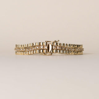 Vintage 1970s Chunky 14K Gold 1CT Diamond Fancy Link Bracelet