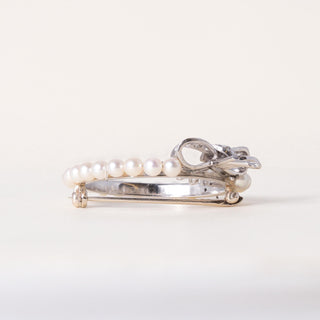 1940s Retro 0.30ct Diamond Pearl Wreath Circle Brooch Bow Ribbon Platinum