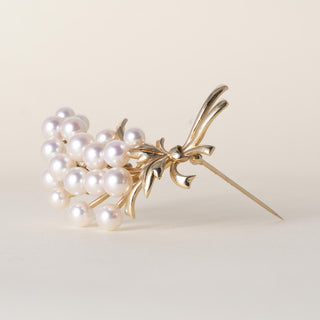 Vintage 14K Gold Mikimoto Akoya Pearl Floral Bouquet Brooch