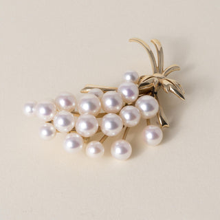 Vintage 14K Gold Mikimoto Akoya Pearl Floral Bouquet Brooch