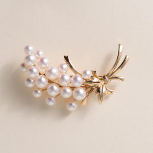 Vintage 14K Gold Mikimoto Akoya Pearl Floral Bouquet Brooch