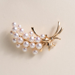 Vintage 14K Gold Mikimoto Akoya Pearl Floral Bouquet Brooch