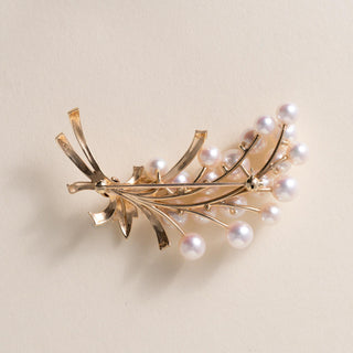 Vintage 14K Gold Mikimoto Akoya Pearl Floral Bouquet Brooch