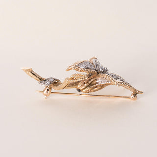 Vintage 14K Gold Diamond Floral Brooch Two Tone