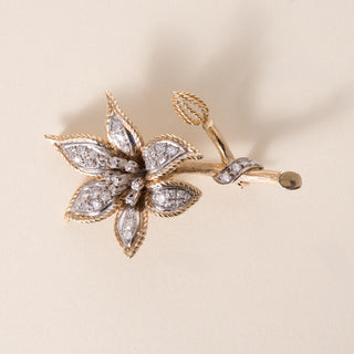 Vintage 14K Gold Diamond Floral Brooch Two Tone
