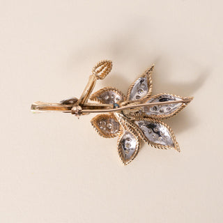 Vintage 14K Gold Diamond Floral Brooch Two Tone