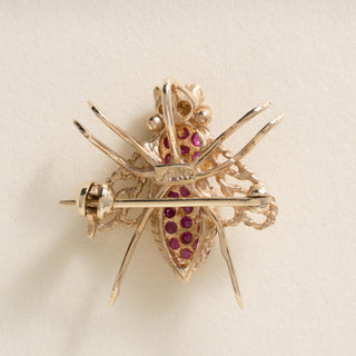 Vintage 14K Yellow Gold Ruby Bug Brooch