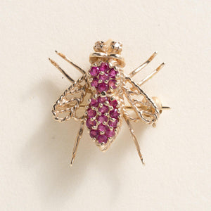 Vintage 14K Yellow Gold Ruby Bug Brooch