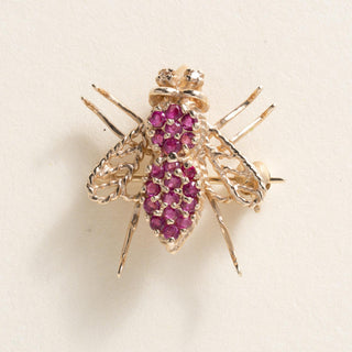 Vintage 14K Yellow Gold Ruby Bug Brooch