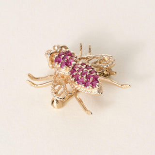 Vintage 14K Yellow Gold Ruby Bug Brooch