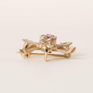 Vintage 14K Yellow Gold Ruby Bug Brooch