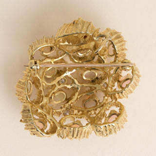 Vintage 1960s 17K Gold 2.40 Carats Opal and Diamond Openwork Pendant Brooch