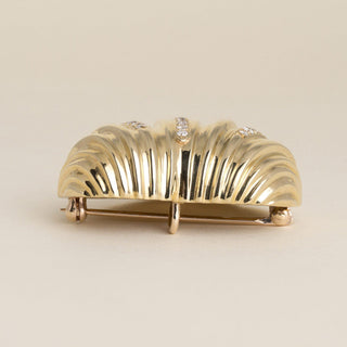 Vintage 1970s 18K Gold Puffed Heart 2.57 Carat Diamond Brooch Pendant