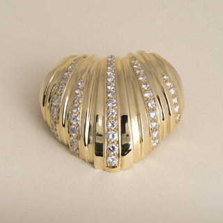 Vintage 1970s 18K Gold Puffed Heart 2.57 Carat Diamond Brooch Pendant