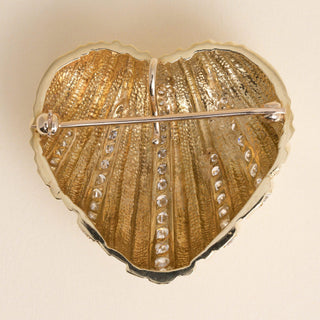 Vintage 1970s 18K Gold Puffed Heart 2.57 Carat Diamond Brooch Pendant