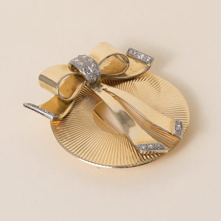 Vintage Retro 13K Gold Fluted Disc 0.50 Carats Diamond Sculptural Brooch