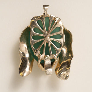 Vintage 1960s 14k Gold Hound Dog Chalcedony and Diamond Brooch Pendant