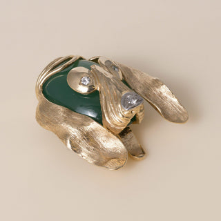 Vintage 1960s 14k Gold Hound Dog Chalcedony and Diamond Brooch Pendant