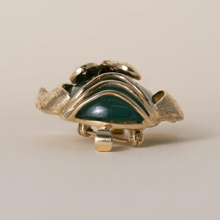 Vintage 1960s 14k Gold Hound Dog Chalcedony and Diamond Brooch Pendant