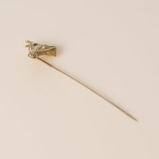 Vintage Mid-Century 14K Gold Horse Head Ruby Eye Stick Pin Brooch