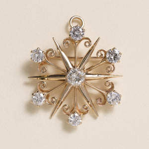 1950s Victorian Revival 13K Gold 2.25 Carats Diamond Starburst Brooch Pendant